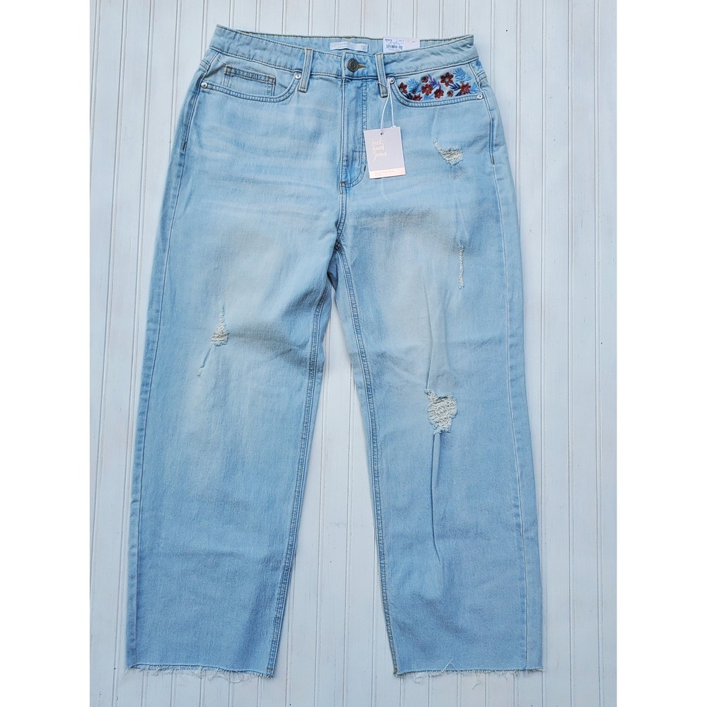 LC Lauren Conrad NWT Womens 10 Super High-Rise Crop Embroidered Distressed Jeans